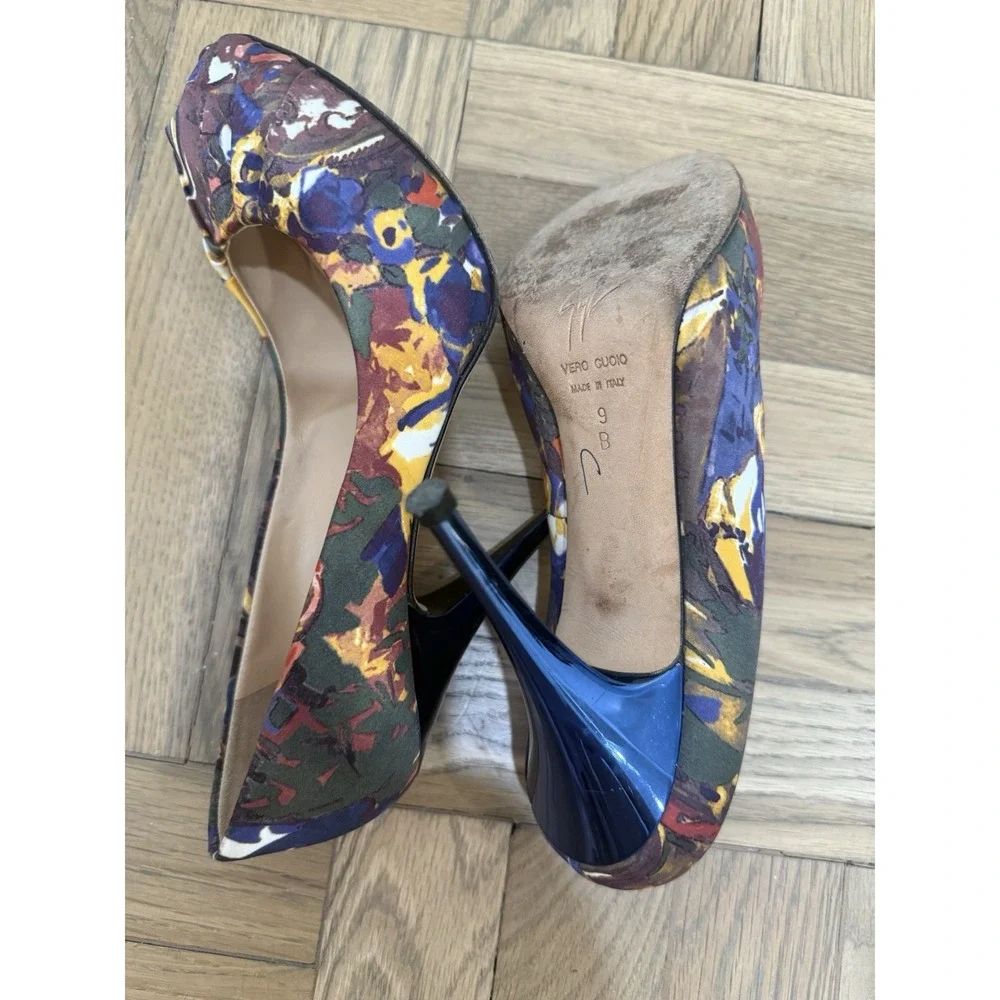 Giuseppe Zanotti Floral Silk Peep Toe Blue‎ Heels Pumps Size 9